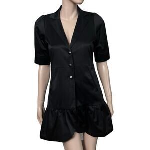 Jazmin Chebar Black Blazer with Three Metal Snaps Bottom Size 2 Ruffle Hem